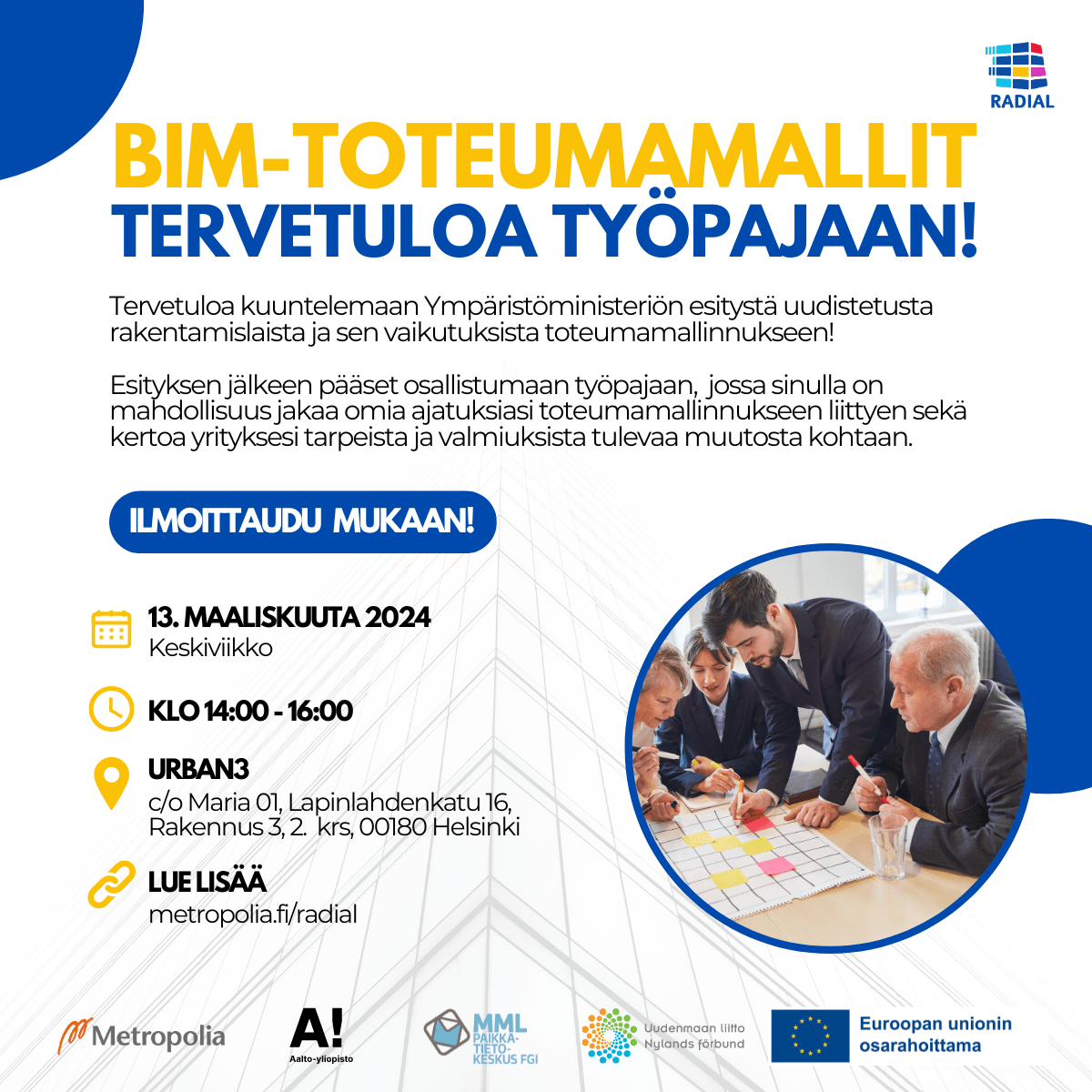 Read more about the article RADIAL-hankkeen työpaja: BIM-toteumamallit