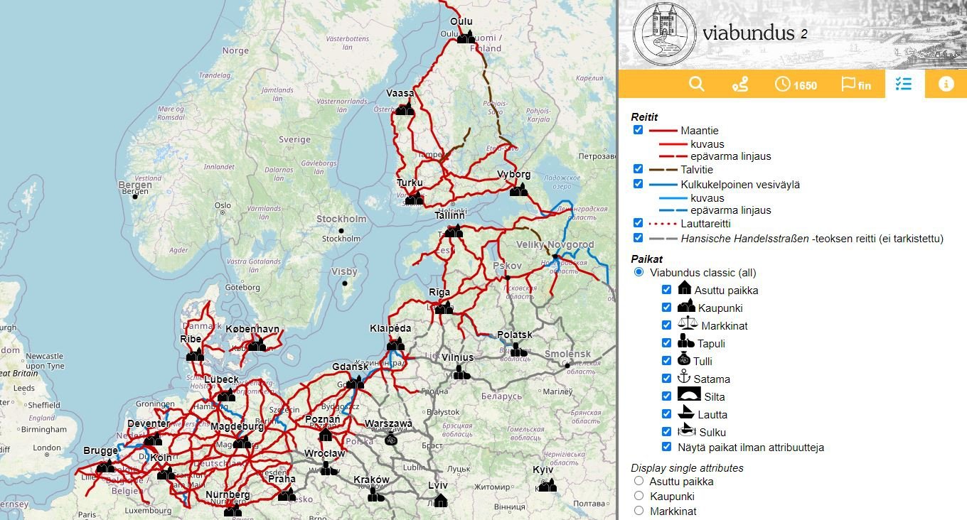 Read more about the article Suomen keskiajan ja uuden ajan alun maantiet ja etappipaikat karttaliittymänä